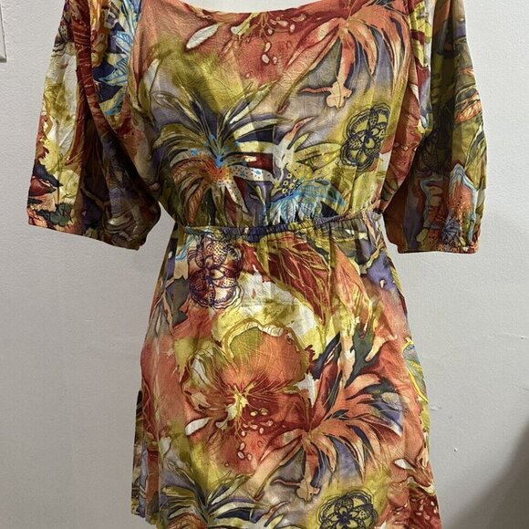 Jams World Women’s Afterglow Hawaiian Palm Tree Floral Peasant Top Sz M - Picture 7 of 16